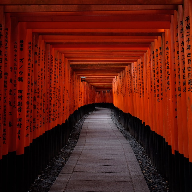 Fushimi Inari Shrine in Kyoto is very popular for its many red torii. Photo by Junsheng Chen on Unsplash