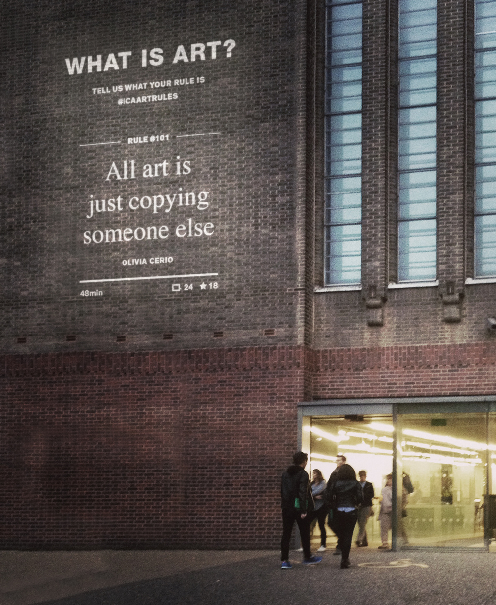 Projection of the project over the facade of Tate Modern in London